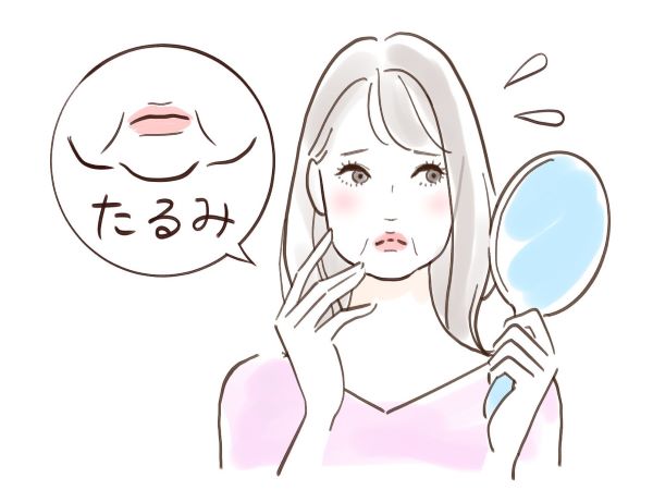 顔のたるみに悩んでいる女性のイラスト