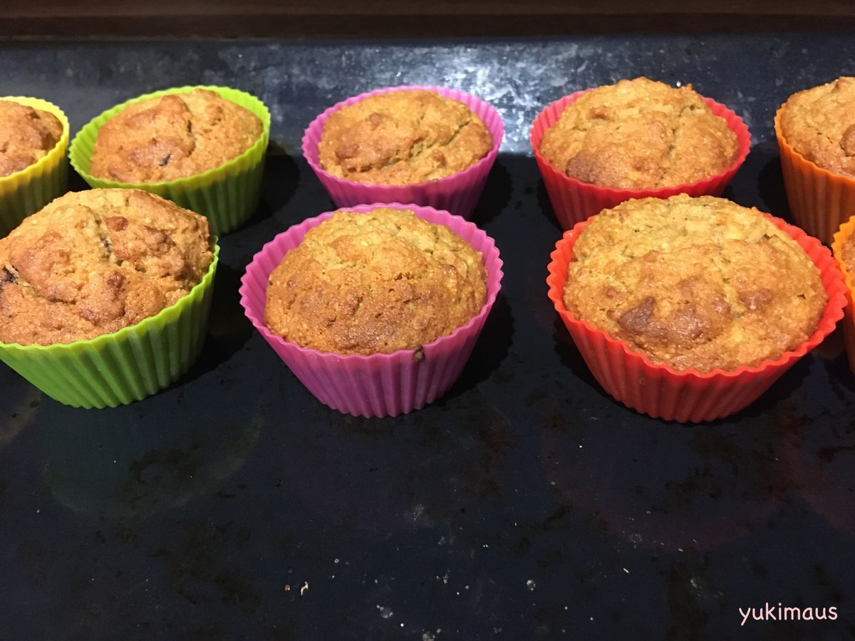 白砂糖なしレシピ。卵白消費・バナナ消費にグルテンフリーなバナナチョコチップマフィン