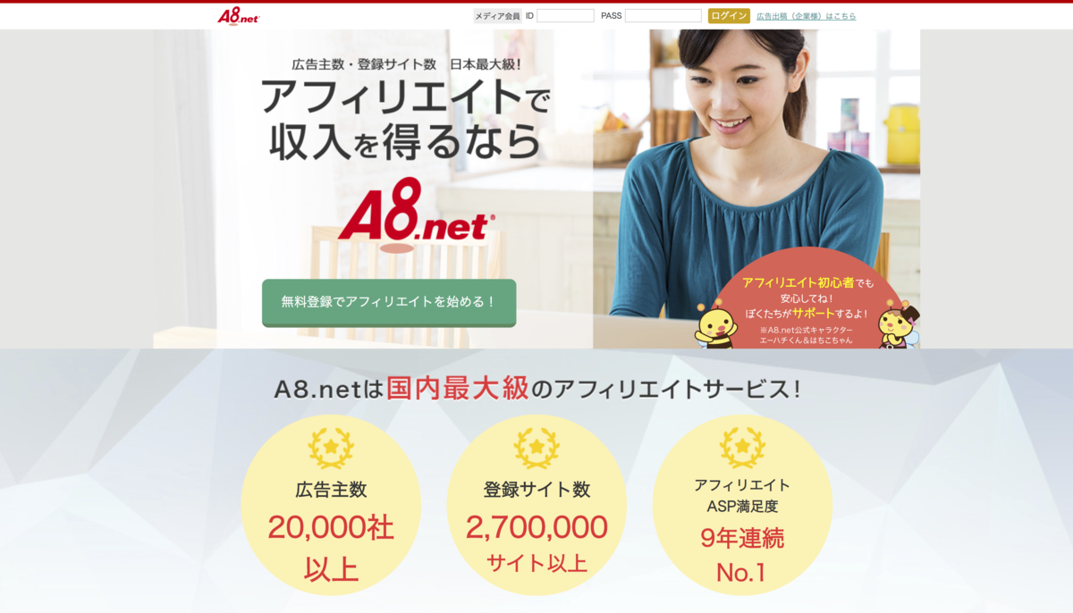 A8.net登録ページ