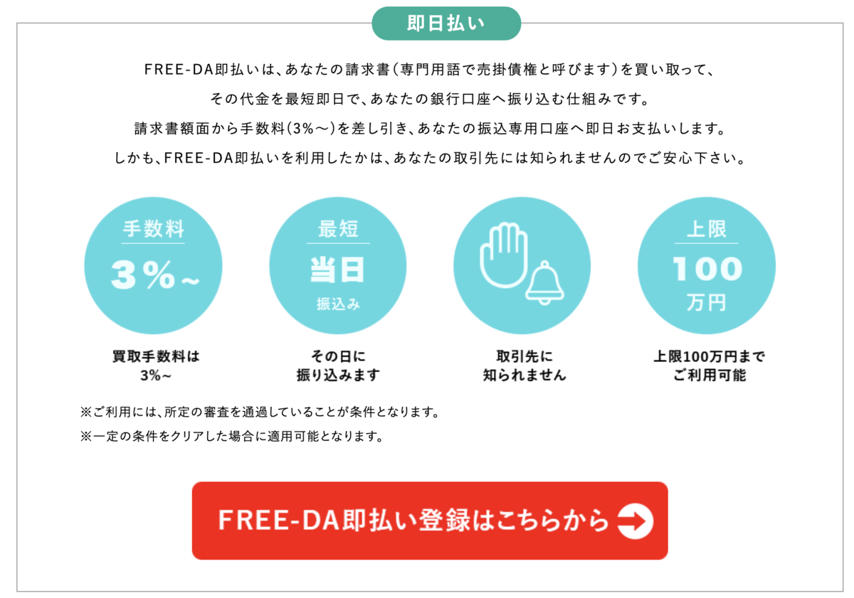 FREE-DA 即払いについて