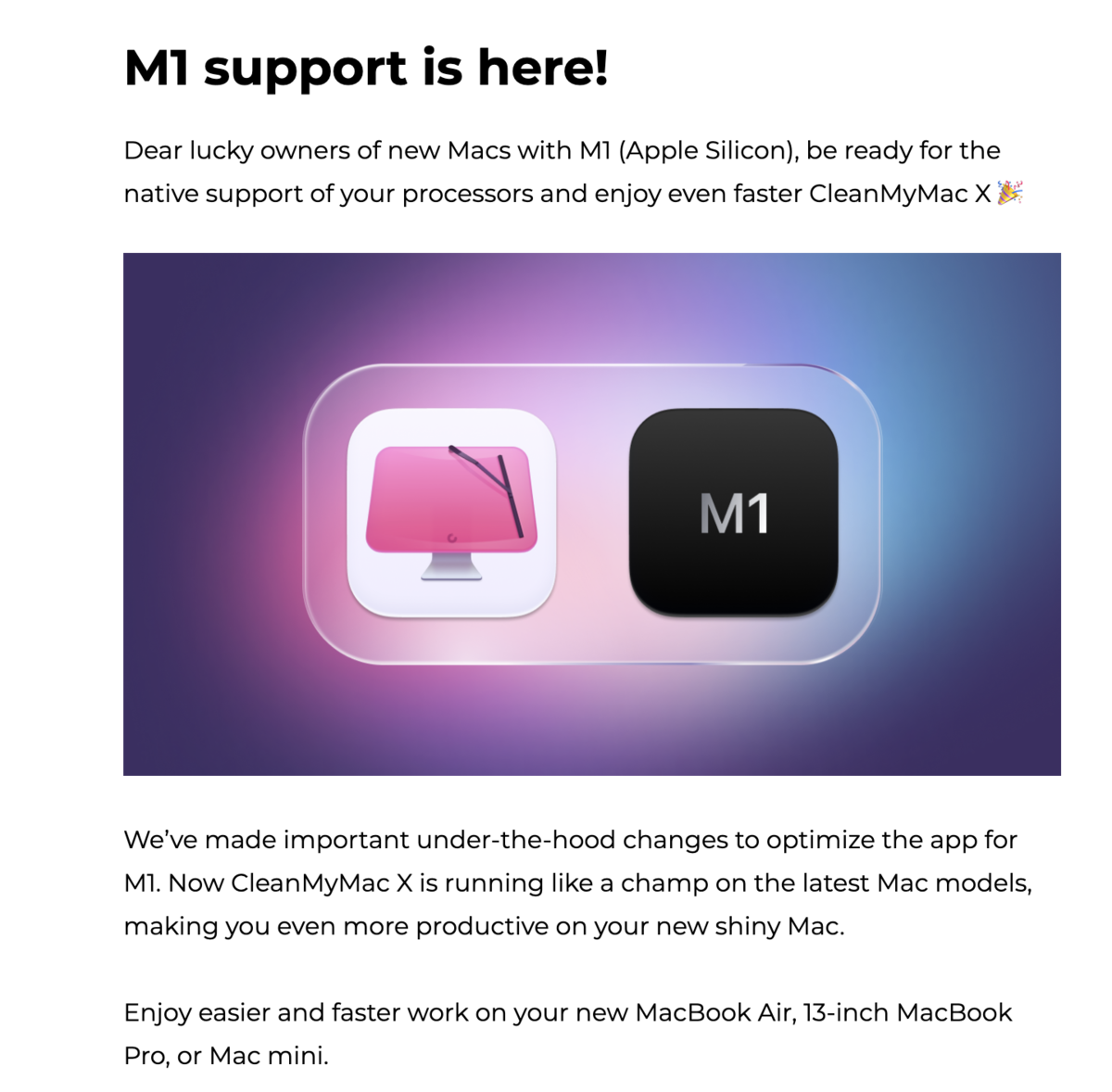 CleanMyMac Xは「M1チップ搭載」のMacに対応している