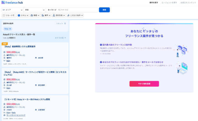 freelance hub(フリーランスハブ) Ruby案件 4084件