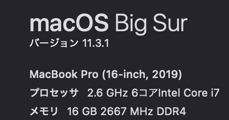 このMacについて macOS（Big Sur バージョン 11.3.1）