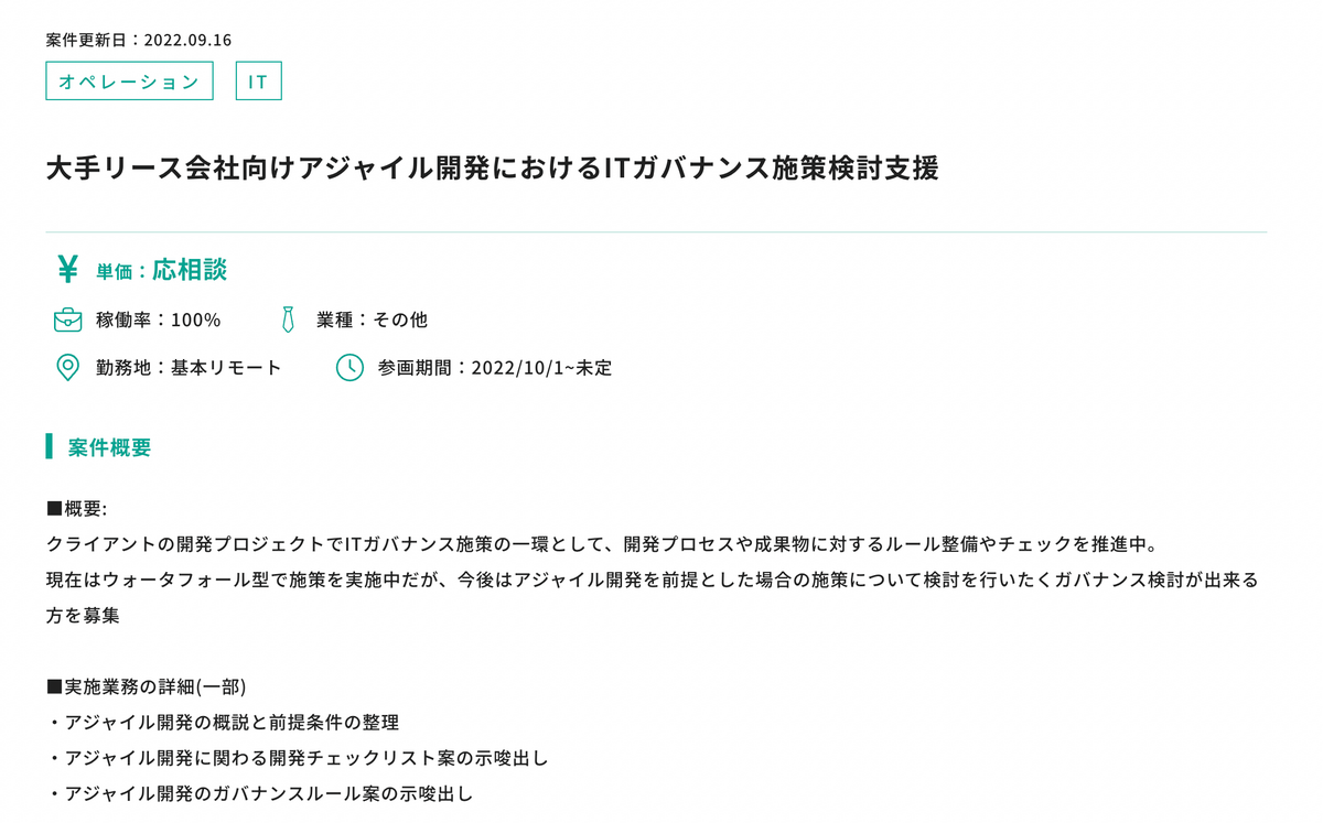 大手リース会社向けアジャイル開発におけるITガバナンス施策検討支援