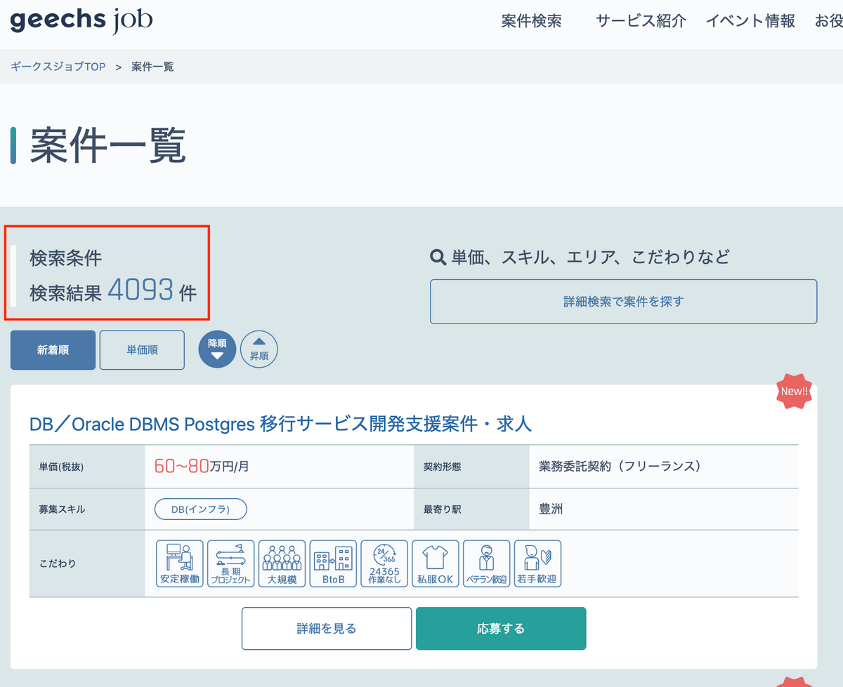 ギークスジョブ 保有案件数 4093件 20230604
