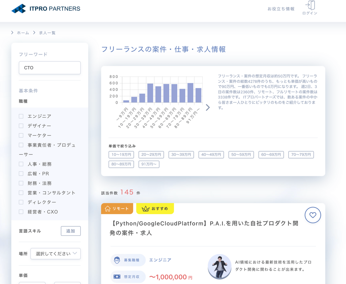 ITプロパートナーズ CTO案件 145件