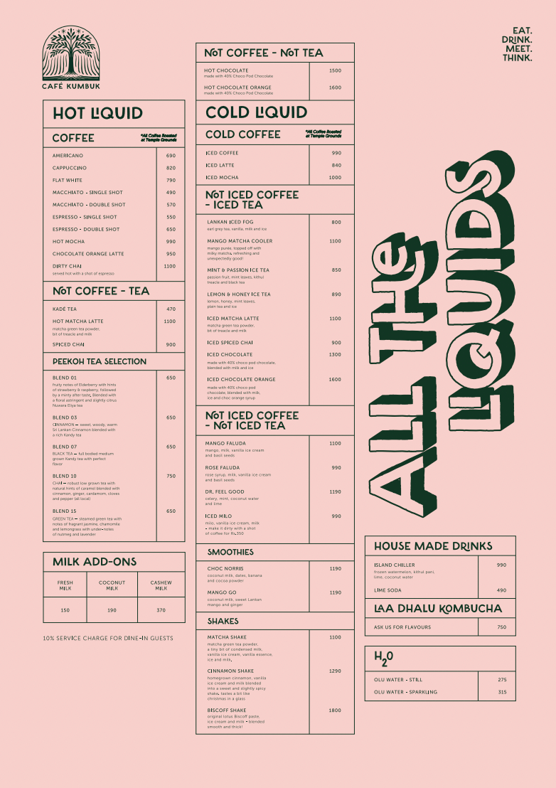 Cafe Kumbuk Drink Menu