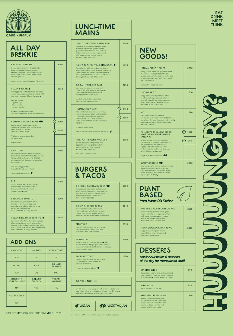 Cafe Kumbuk Food Menu