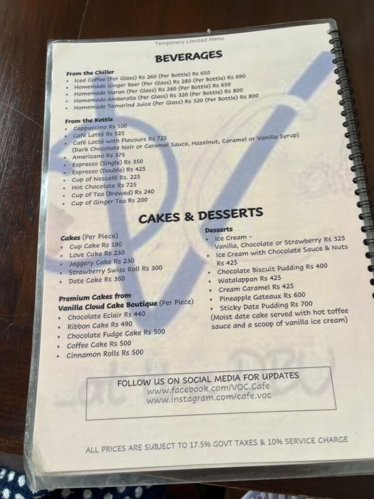 beverages  cakes desserts VOC Cafe Dutch Burgher Union