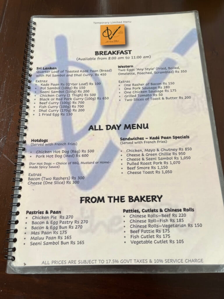 breakfast all day menu bekary VOC Cafe Dutch Burgher Union