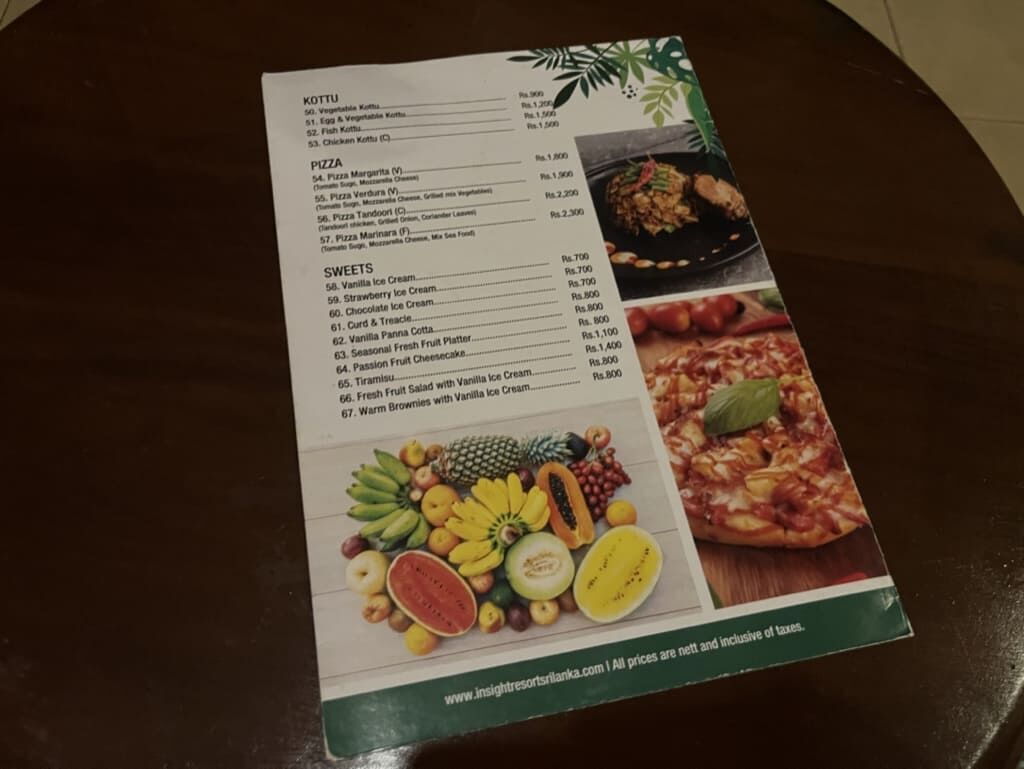 ディナーメニュー kottu pizza sweets Insight Resort Ahangama S&amp;S Other Certified アハンガマ