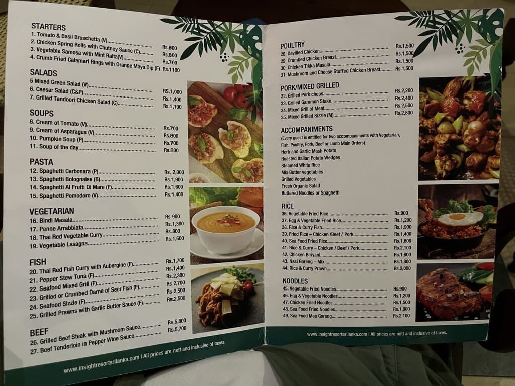 ディナーメニュー starter pasta rice noodles etc Insight Resort Ahangama S&amp;S Other Certified アハンガマ
