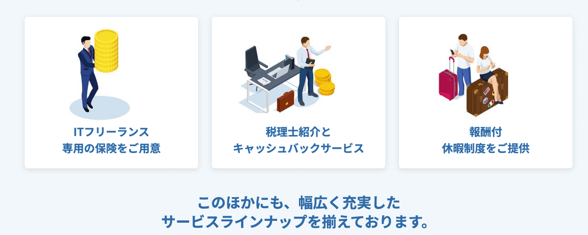 ITフリーランス専用の保険をご用意税理士紹介とキャッシュバックサービス報酬付休暇制度をご提供