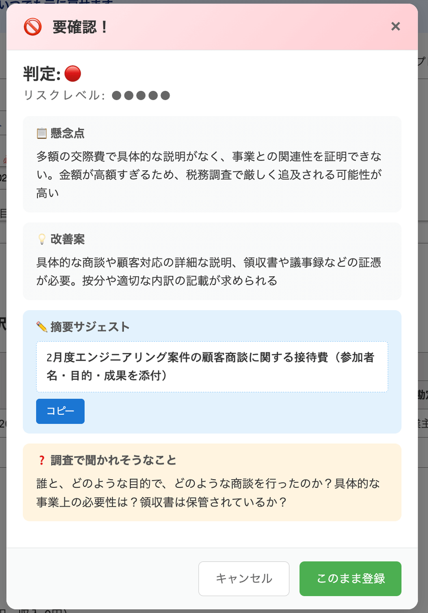 判定結果赤交際費98000円