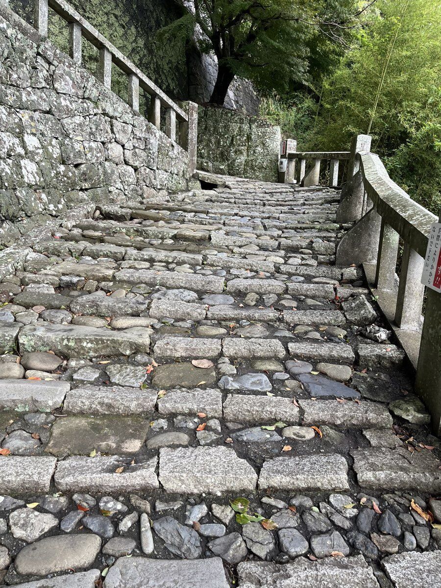 久能山東照宮の石段 苔むした石の階段