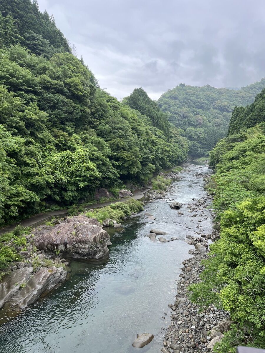 いろどり橋から見た上勝町の渓谷とエメラルドグリーンの水面