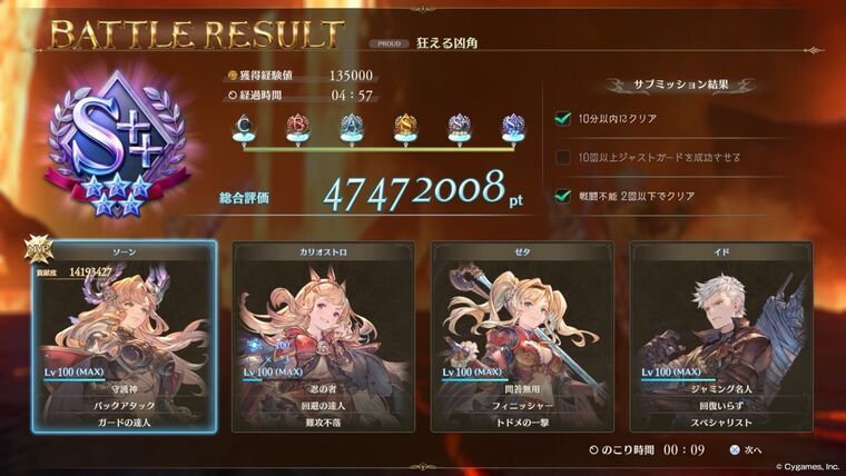S++クリア結果(経過時間04:57・4747万pt安定)
