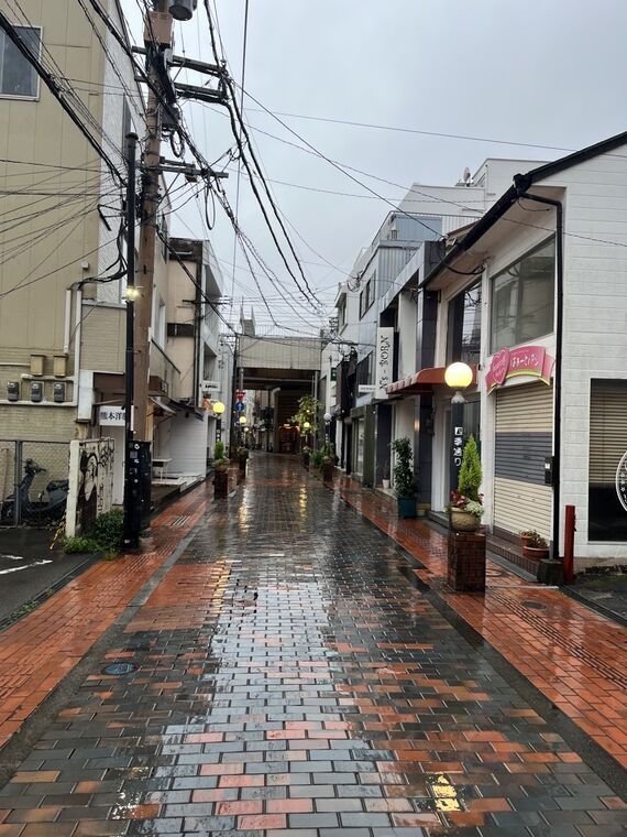 雨に濡れた宮崎の商店街アーケード