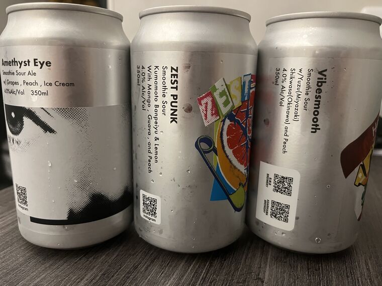 Beer Market BASEで購入した3缶(Amethyst Eye・ZEST PUNK・Vibesmooth)の裏ラベル
