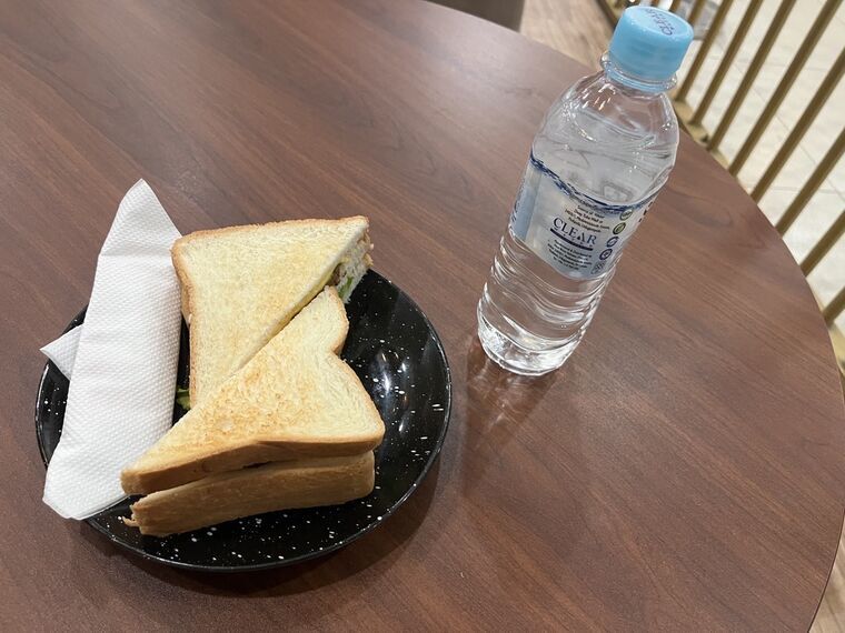 Soo Ceylon CafeのVegサンドイッチと水