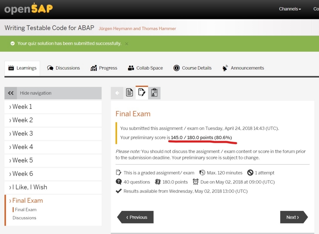 openSAP「Writing Testable Code for ABAP」Final Exam を終えて - SAPのすみっこ