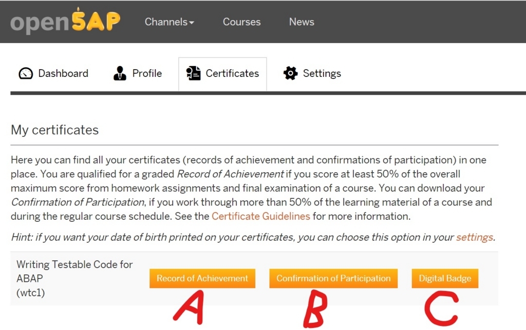 openSAP「Writing Testable Code for ABAP」の成績証明が発行されました - SAPのすみっこ