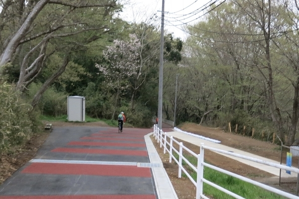 新しく舗装された花見川サイクリングコースで帰る