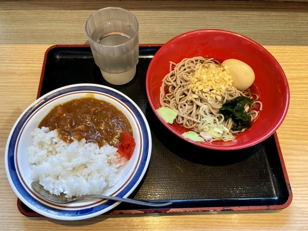 冷し味玉セットミニカレー付き【そば】(500円)