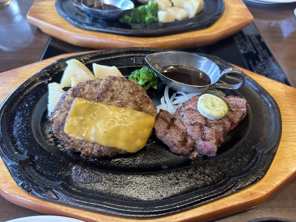 ハンバーグ180gと国産牛カットステーキ70g