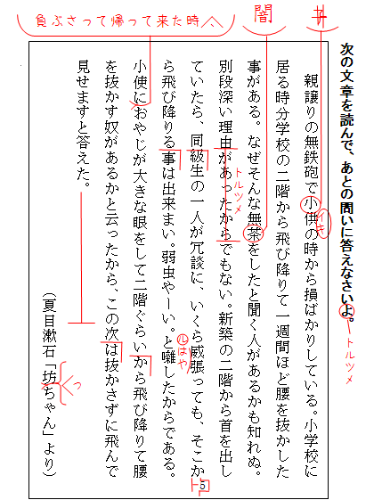 トルツメほか赤字の入れ方 縦組 国語教材応用編 ママでｏｋ