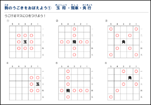 駒の動きを覚えるプリント（玉・飛・角・金・銀）こたえ