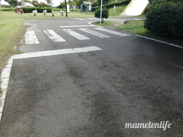 上堰潟公園のムーンカートの道路の横断歩道