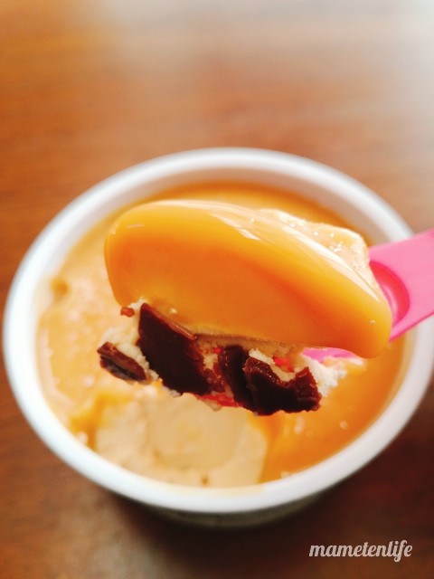 ハーゲンダッツ　スペシャリテ　ノワゼットショコラをスプーンですくったところ