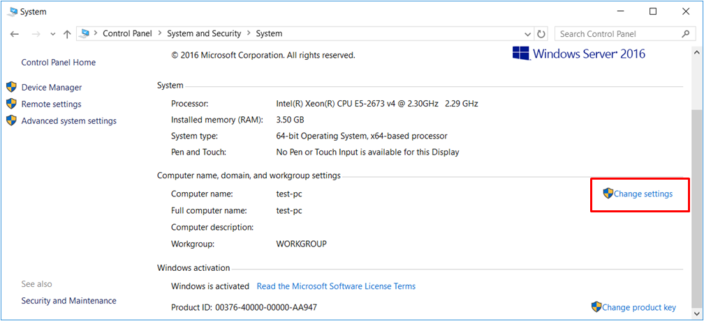 Change settings を選択