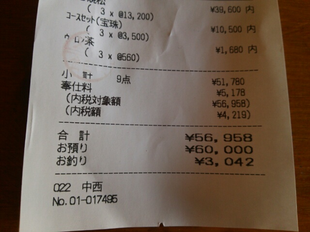 和田金 レシート画像