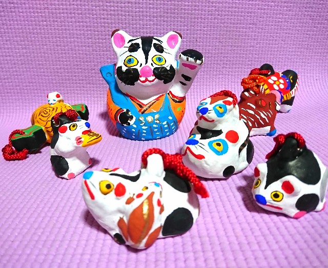 射的人形 レトロ 招き猫その他動物 緑屋zc□ 時代物 土人形 招き猫 高さ約50.5cm まねきねこ i9/11-