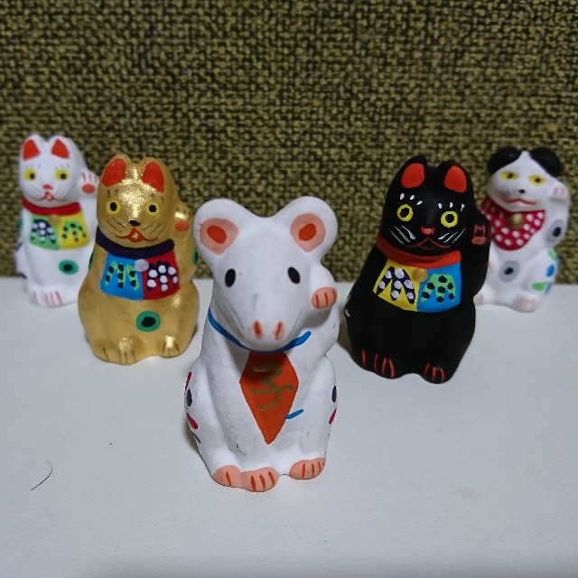 古い郷土玩具　招福豆人形4点　招き猫　福助　達磨　江戸細工 古い郷土玩具 招福豆人形4点 招き猫 福助 達磨 江戸細工 - メルカリ