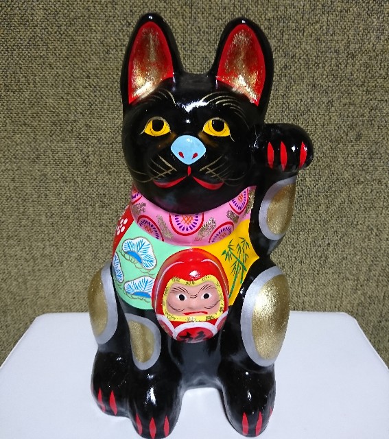 招き猫　土人形　郷土玩具　三毛猫 招き猫(三毛猫) 小判付き: インテリア・ライフスタイル | スイーツ
