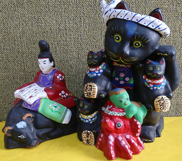 招き猫9の3【岩手】附馬牛土人形/佐々孝工房 - 郷土玩具/招き猫十八番