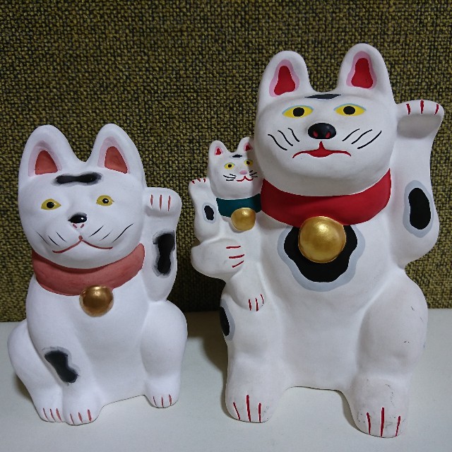 招き猫1の3・129【京都】伏見人形・子福猫 - 郷土玩具/招き猫十八番