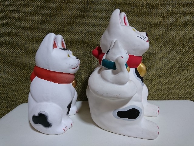 招き猫1の3・129【京都】伏見人形・子福猫 - 郷土玩具/招き猫十八番