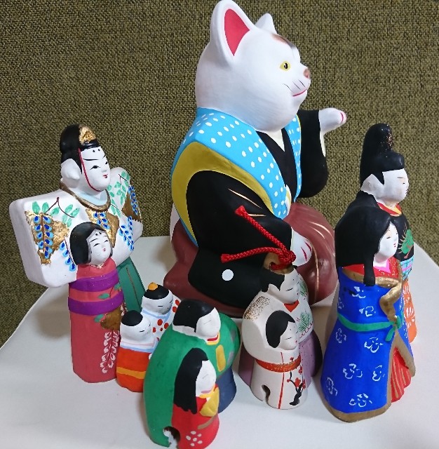 招き猫1の4【京都】伏見人形/丹嘉(たんか) - 郷土玩具/招き猫十八番