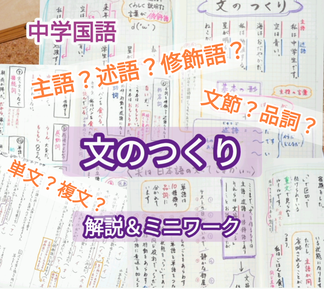 【中学国文法】文のつくり〜主語・述語・修飾語&文節・品詞〜解説&ミニワーク - あると嬉しい学習補助ツール*まに先生のオリジナル教材屋さん*