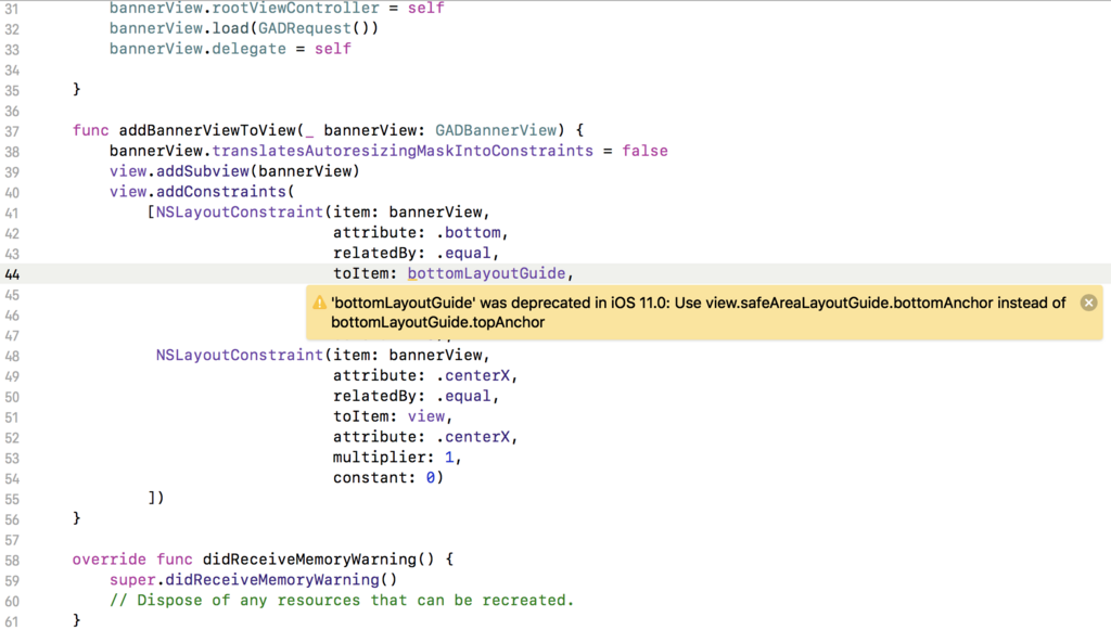 広告をつけると警告が出るので対応した Swift4 Blog
