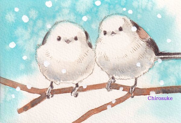 水彩画 誕生日とシマエナガ - ちろとまろんの水彩画