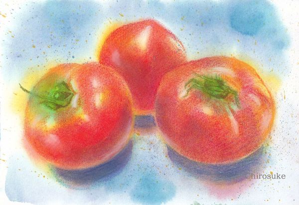 水彩画 トマト 赤色 手描き Watercolor Sketch 22 /Tomatoes 水彩スケッチ 22 / トマト