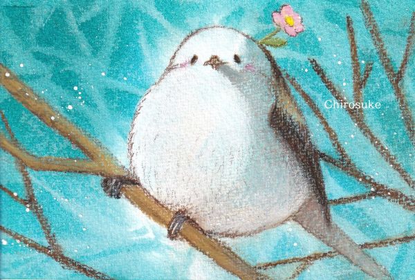 シマエナガさん - ちろとまろんの水彩画