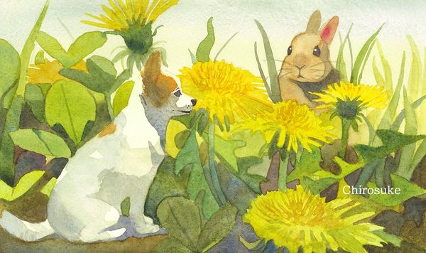 ただのんびりたんぽぽ畑で休みましょう/原画イラスト　メンダコ 水彩画 たんぽぽ畑にて - ちろとまろんの水彩画