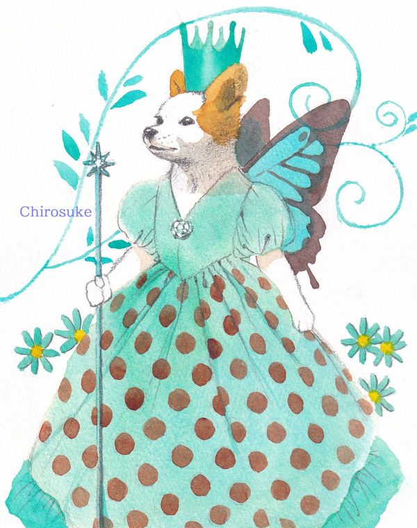 水彩画 チョコミントの妖精＆ドローイング - ちろとまろんの水彩画