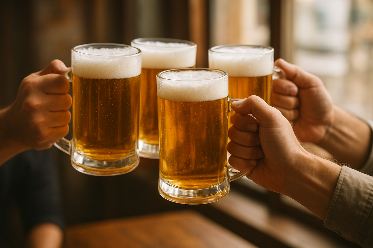 ビールで乾杯している様子